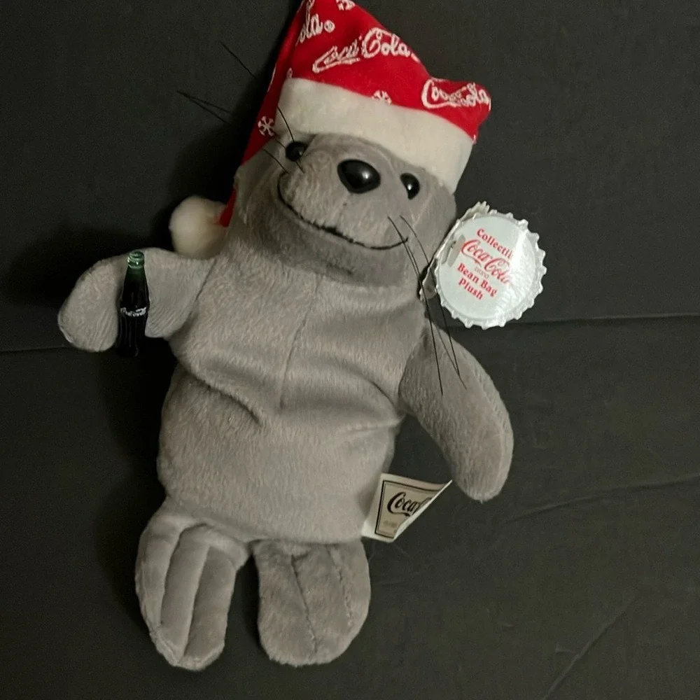 Coca-Cola Collectible Plush Seal Bean‎ Bag Christmas Hat Coke Bottle New